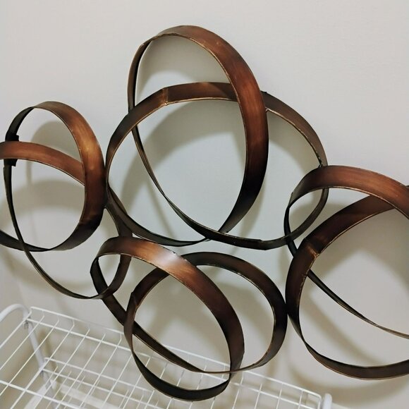 Handcrafted Abstract Metal Wall Art Sculpture In Bronze-Tone Copper Finish 32" - Picture 6 of 10